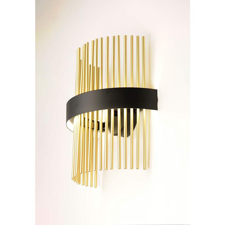 Image 3 ET2 Chimes 15" High Black/Satin Brass LED Wall Sconce WiZ more views
