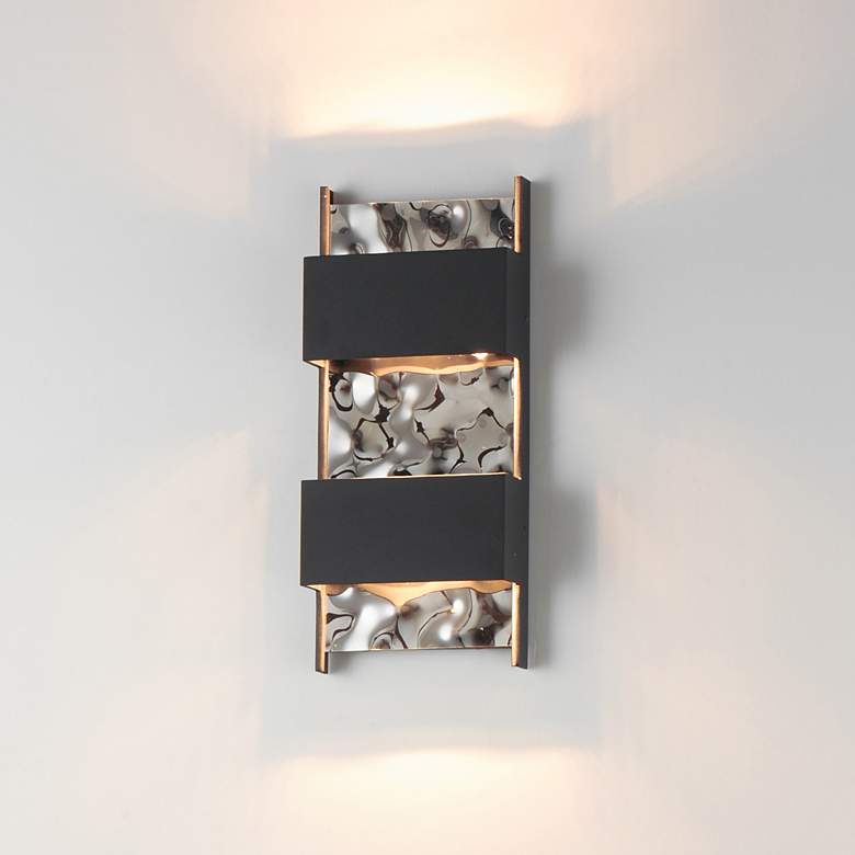 Image 1 ET2 Coulee 14 31/2” High Black and Glass Modern LED Outdoor Wall Sconce