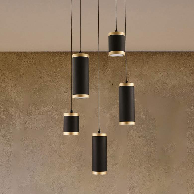 Image 1 ET2 Cuff 15 3/4" Wide Black and Gold LED Multi-Light Pendant