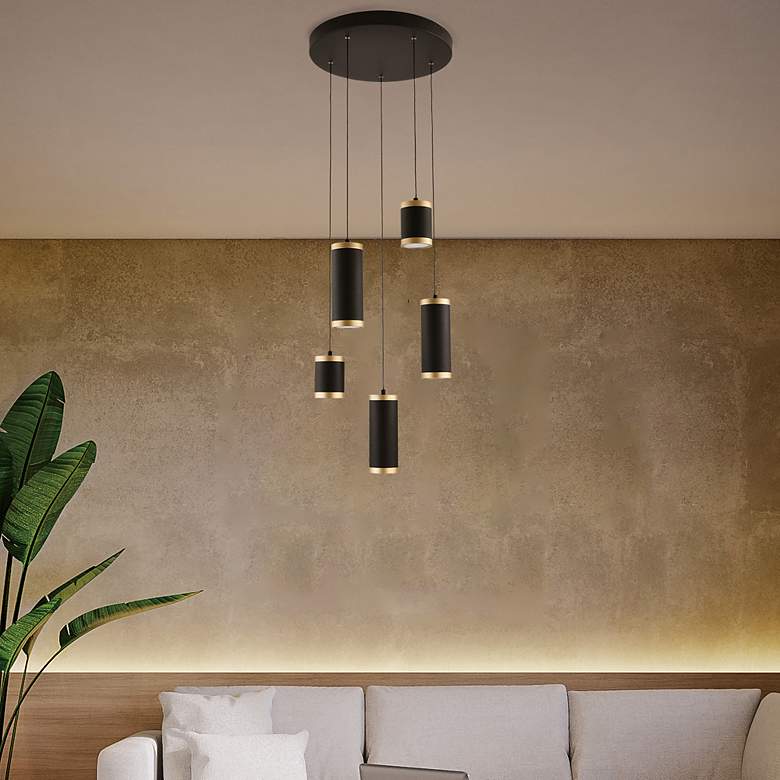 Image 4 ET2 Cuff 15 3/4" Wide Black and Gold LED Multi-Light Pendant more views
