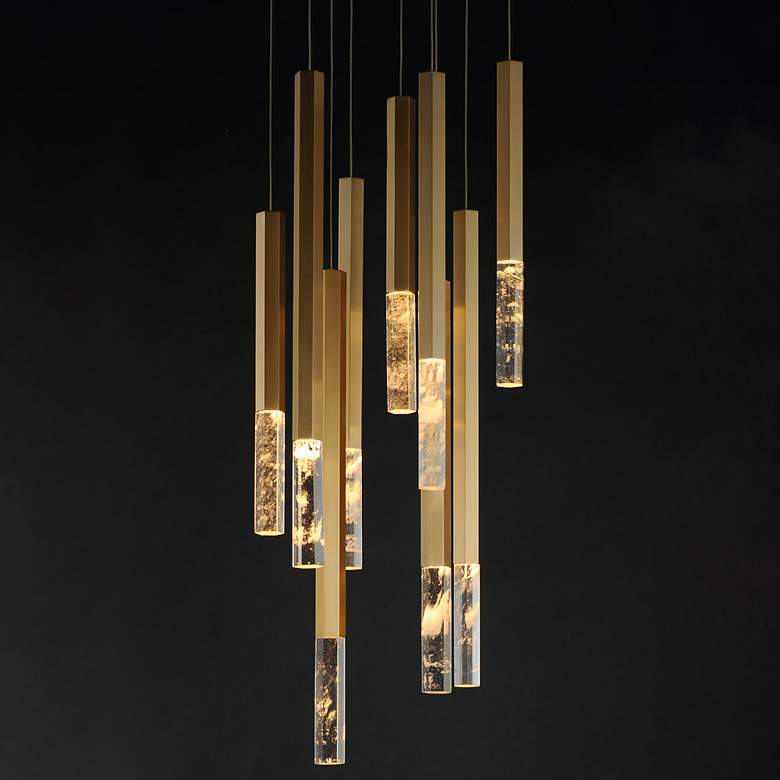 Image 1 ET2 Diaphane 22 1/4" Multi-Light Modern Gold and Crystal LED Pendant