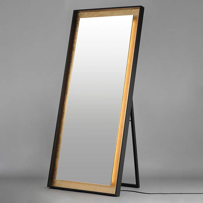 Image 2 ET2 Floating 30" x 67" Gold Leaf / Black LED Free Standing Mirror more views