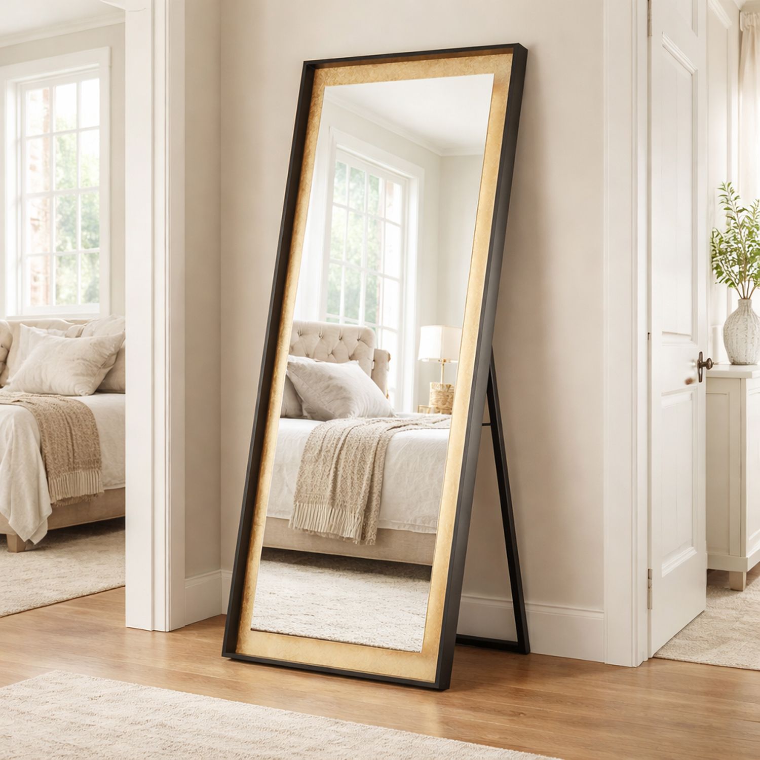ET2 Floating 30" x 67" Gold Leaf / Black LED Free Standing Mirror Image 5