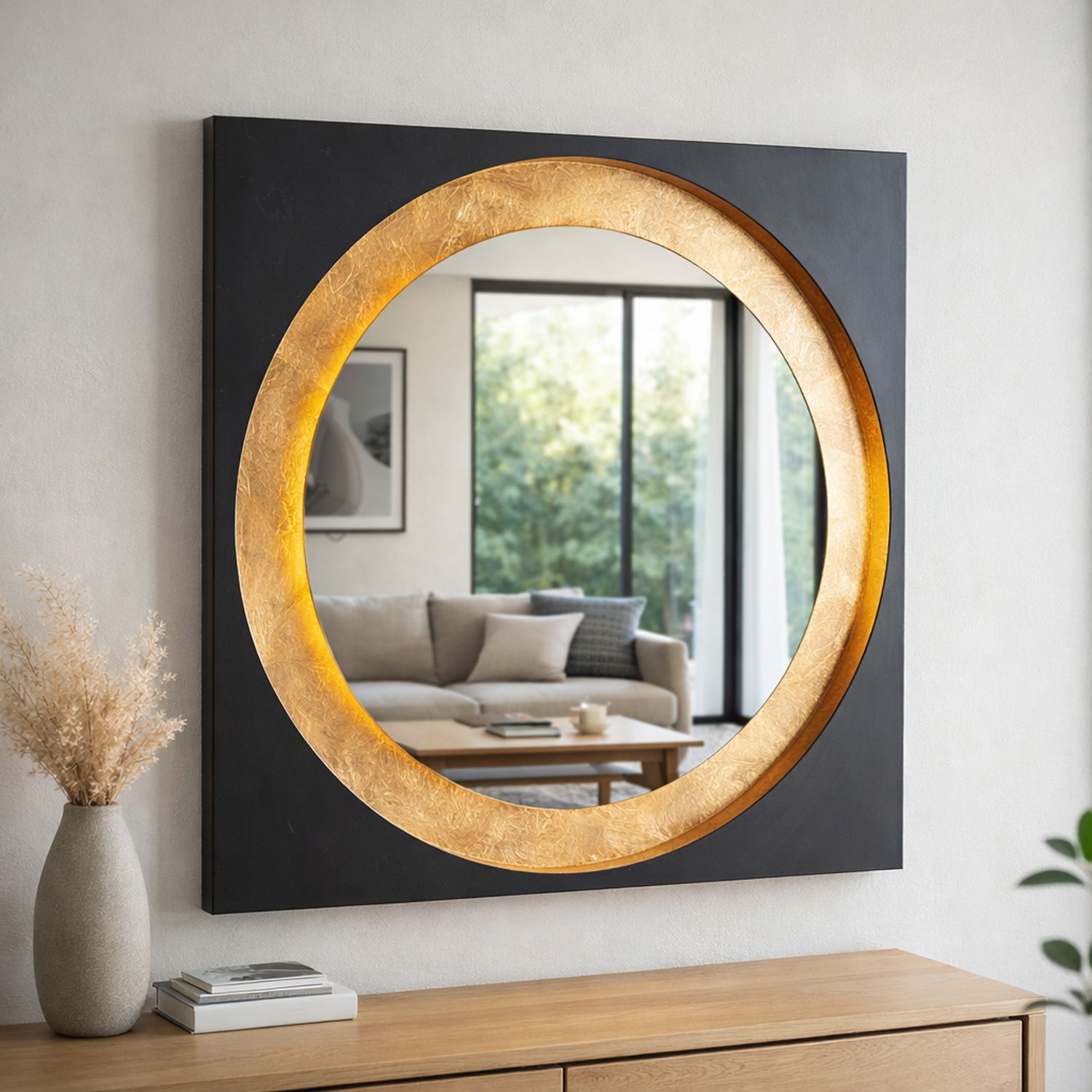 Image 7 ET2 Floating Black and Gold Leaf 31 1/2" LED Wall Mirror more views