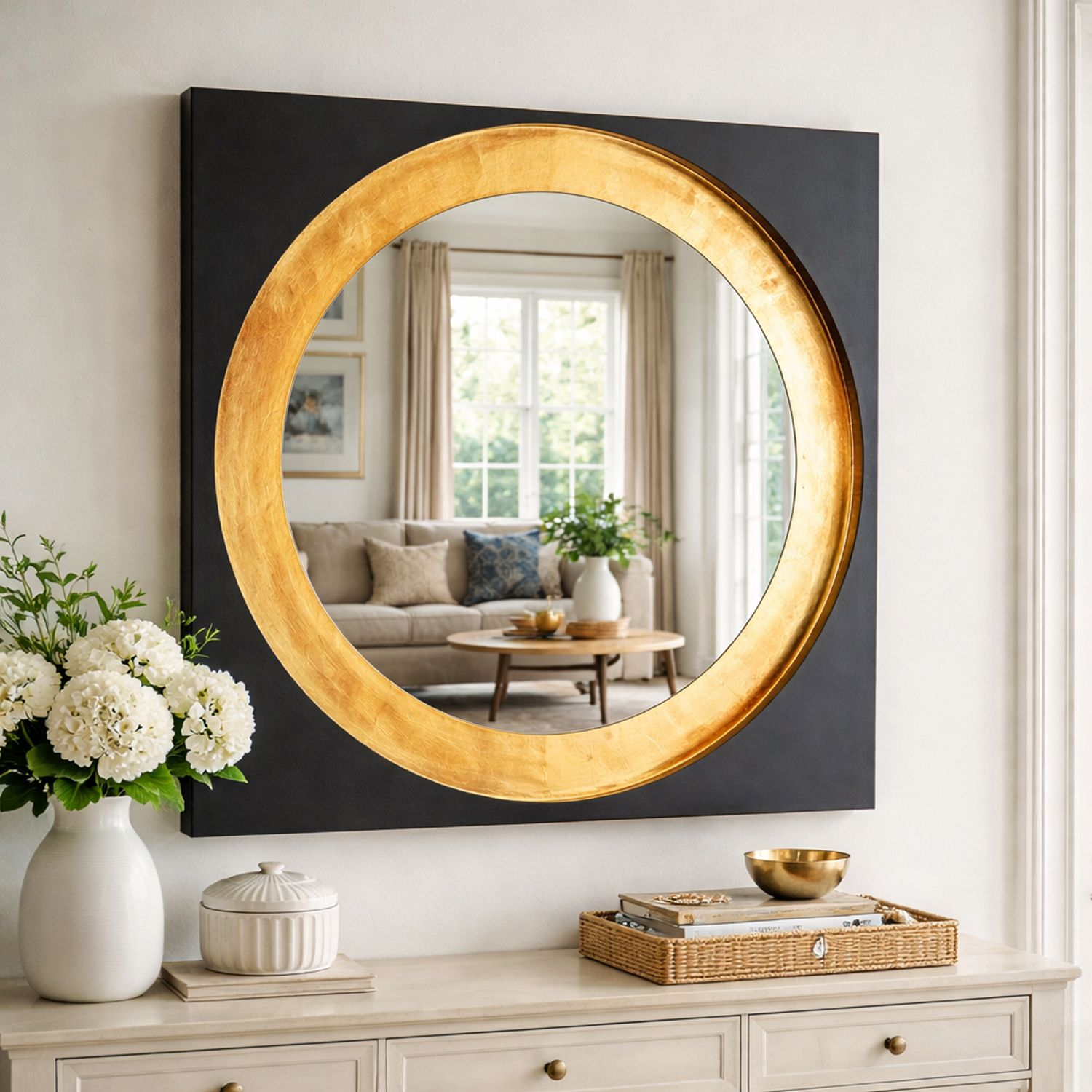 ET2 Floating Black and Gold Leaf 31 1/2" LED Wall Mirror