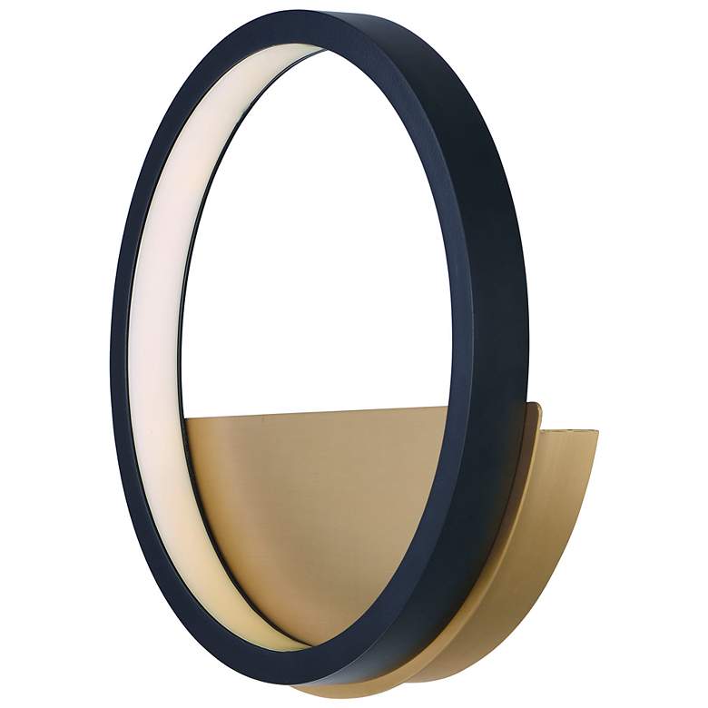 Image 1 ET2 Hoopla 11 3/4 inch High Black and Gold Modern Ring LED Wall Sconce