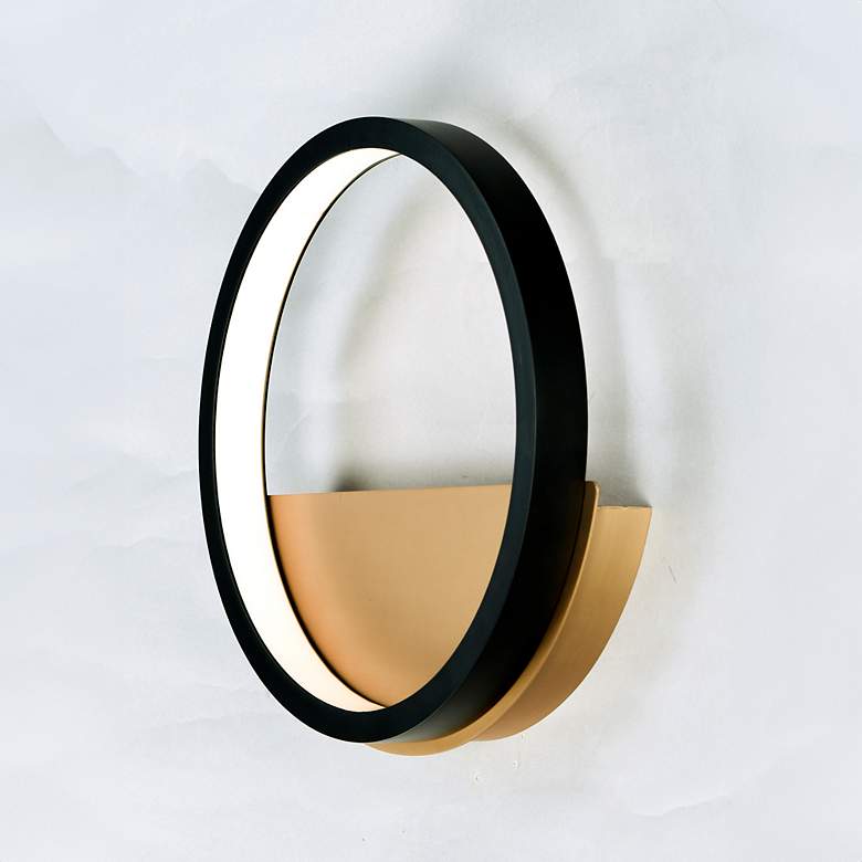 Image 1 ET2 Hoopla 11 3/4" High Black and Gold Modern Ring LED Wall Sconce