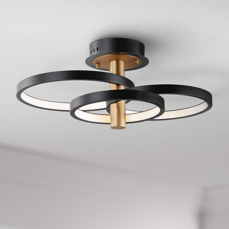 Image 1 ET2 Hoopla 15 3/4" Wide Black and Gold Modern LED Ceiling Light