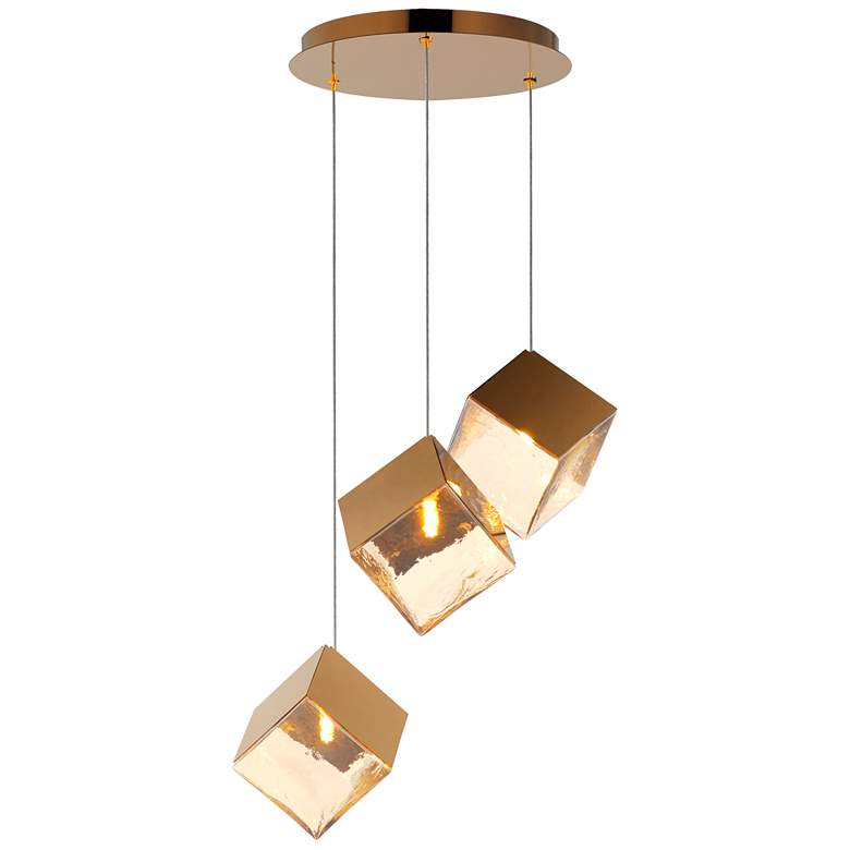 Image 1 ET2 Ice Cube 18 1/2" Wide French Gold 3-Light LED Pendant