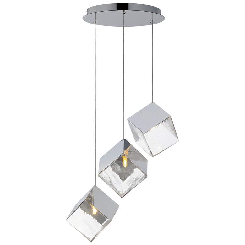 Image 1 ET2 Ice Cube 18 1/2" Wide Polished Chrome 3-Light LED Pendant