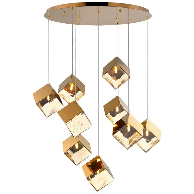 Image 1 ET2 Ice Cube 33 1/2" Wide French Gold 9-Light LED Pendant