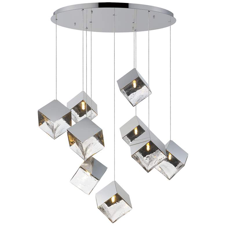 Image 1 ET2 Ice Cube 33 1/2" Wide Polished Chrome 9-Light LED Pendant