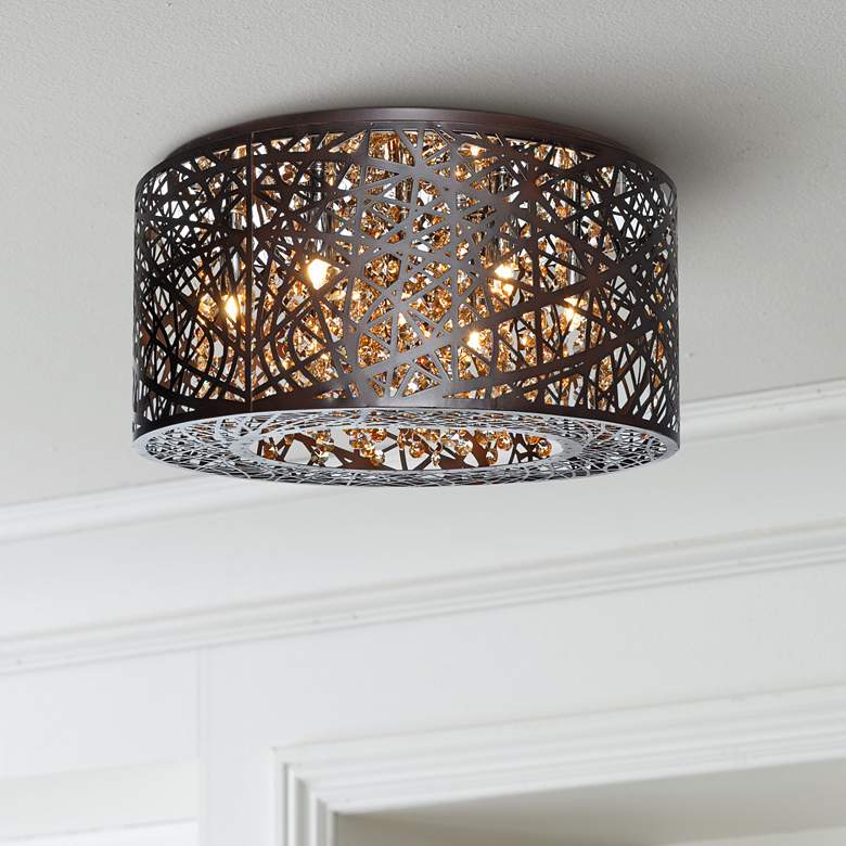 Image 1 ET2 Inca 15 3/4" Wide Bronze LED Modern Drum Ceiling Light