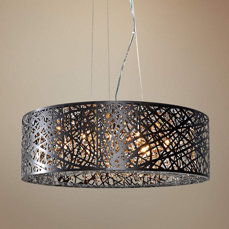 Image 1 ET2 Inca 23 1/2"W 9-Light Bronze Steel Pendant Light