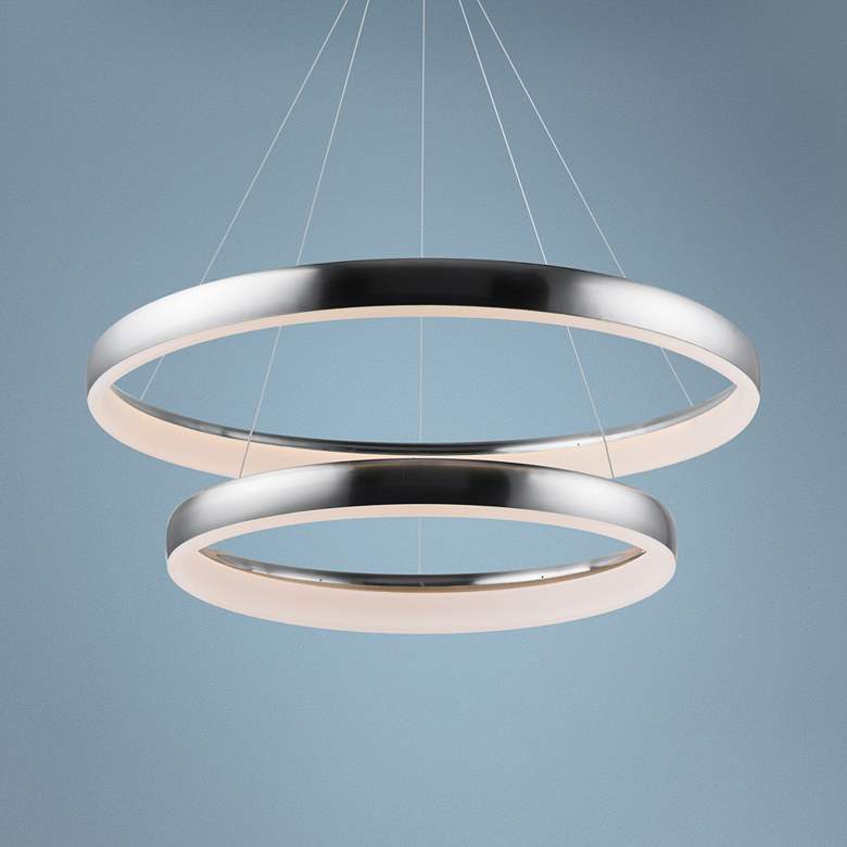 Image 1 ET2 Innertube 31 1/2" Wide Satin Nickel 2-Ring LED Pendant