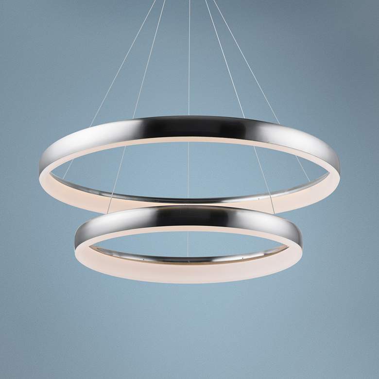 Image 1 ET2 Innertube 31 1/2 inch Wide Satin Nickel 2-Ring LED Pendant