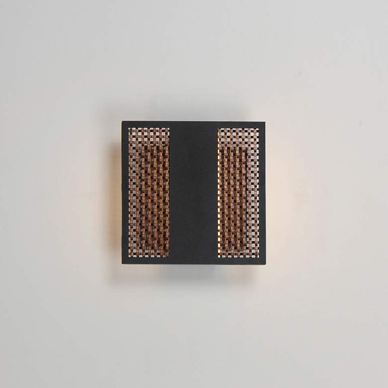 Image 3 ET2 Interlace 6.5" Black/Aged Copper LED Outdoor Wall Sconce more views