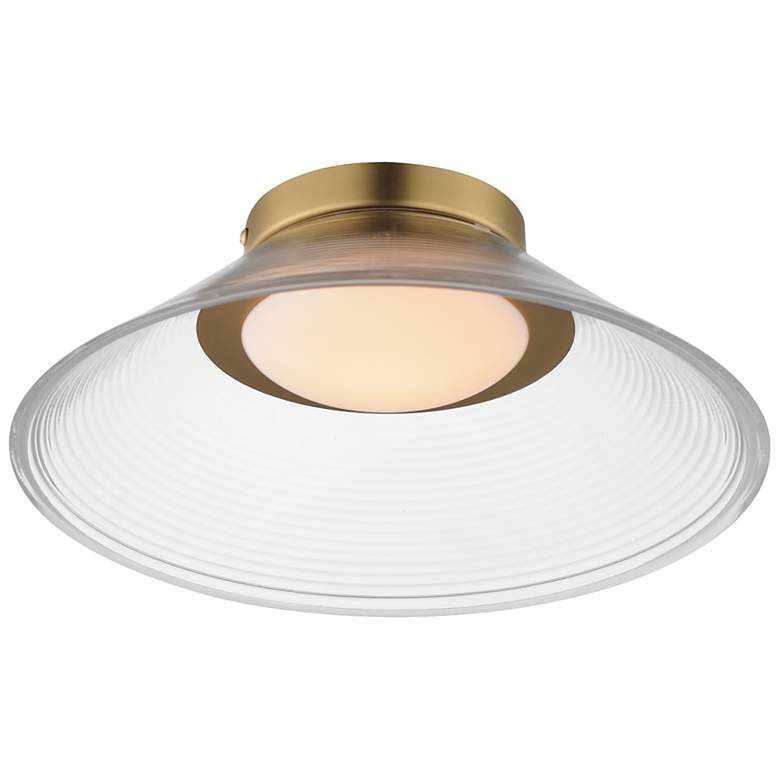 Image 1 ET2 Jensen 12" Wide Satin Brass/Clear Ribbed Wall Sconce
