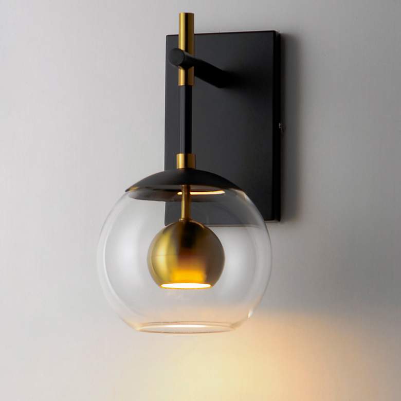 Image 1 ET2 Nucleus 12 3/4"H Black and Aged Brass LED Wall Sconce