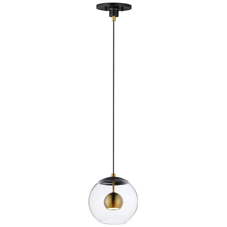 Image 1 ET2 Nucleus 9" Wide Black and Aged Brass LED Mini Pendant