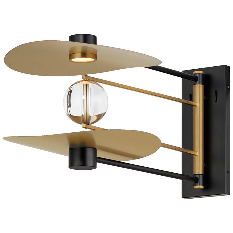 Image 1 ET2 Pearl 11 3/4" High Black and Aged Brass LED Wall Sconce