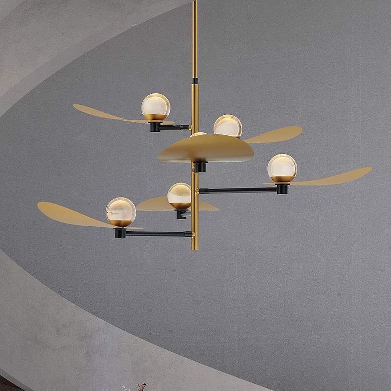 Image 1 ET2 Pearl 47 1/4"W Black and Brass 6-Light LED Chandelier