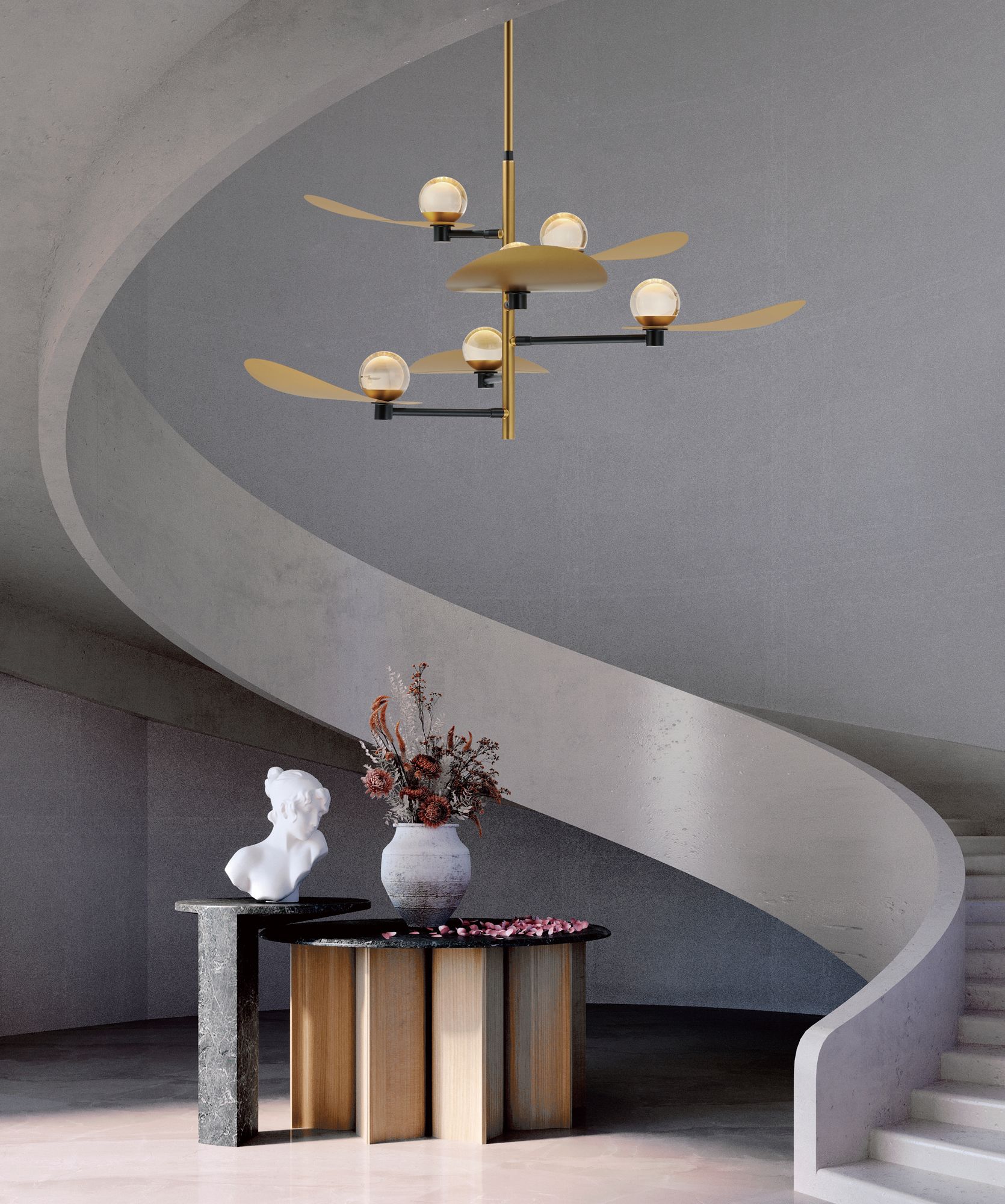 ET2 Pearl 47 1/4"W Black and Brass 6-Light LED Chandelier