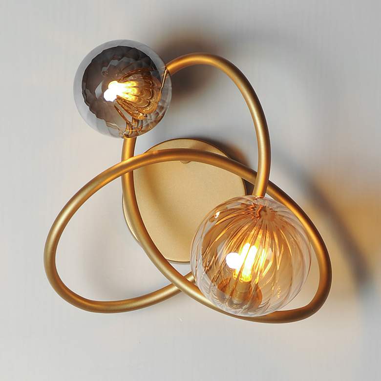 Image 1 ET2 Planetary 10 1/2" High Gold 2-Light LED Wall Sconce