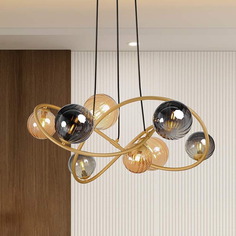 Image 1 ET2 Planetary 33 3/4" Wide Gold 8-Light LED Chandelier