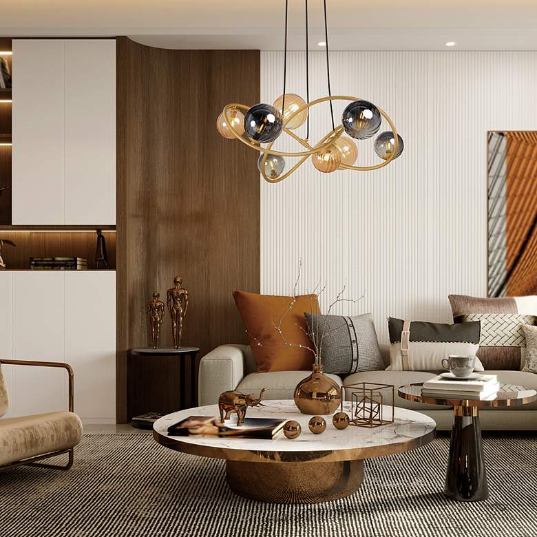 Image 7 ET2 Planetary 33 3/4" Wide Gold 8-Light LED Chandelier more views