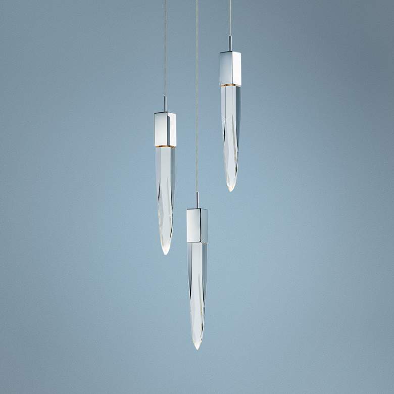 Image 1 ET2 Quartz 13" Wide Polished Nickel 3-Light LED Pendant