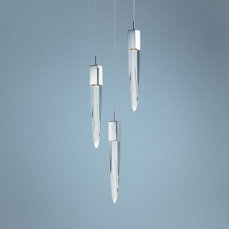 Image 1 ET2 Quartz 13 inch Wide Polished Nickel 3-Light LED Pendant