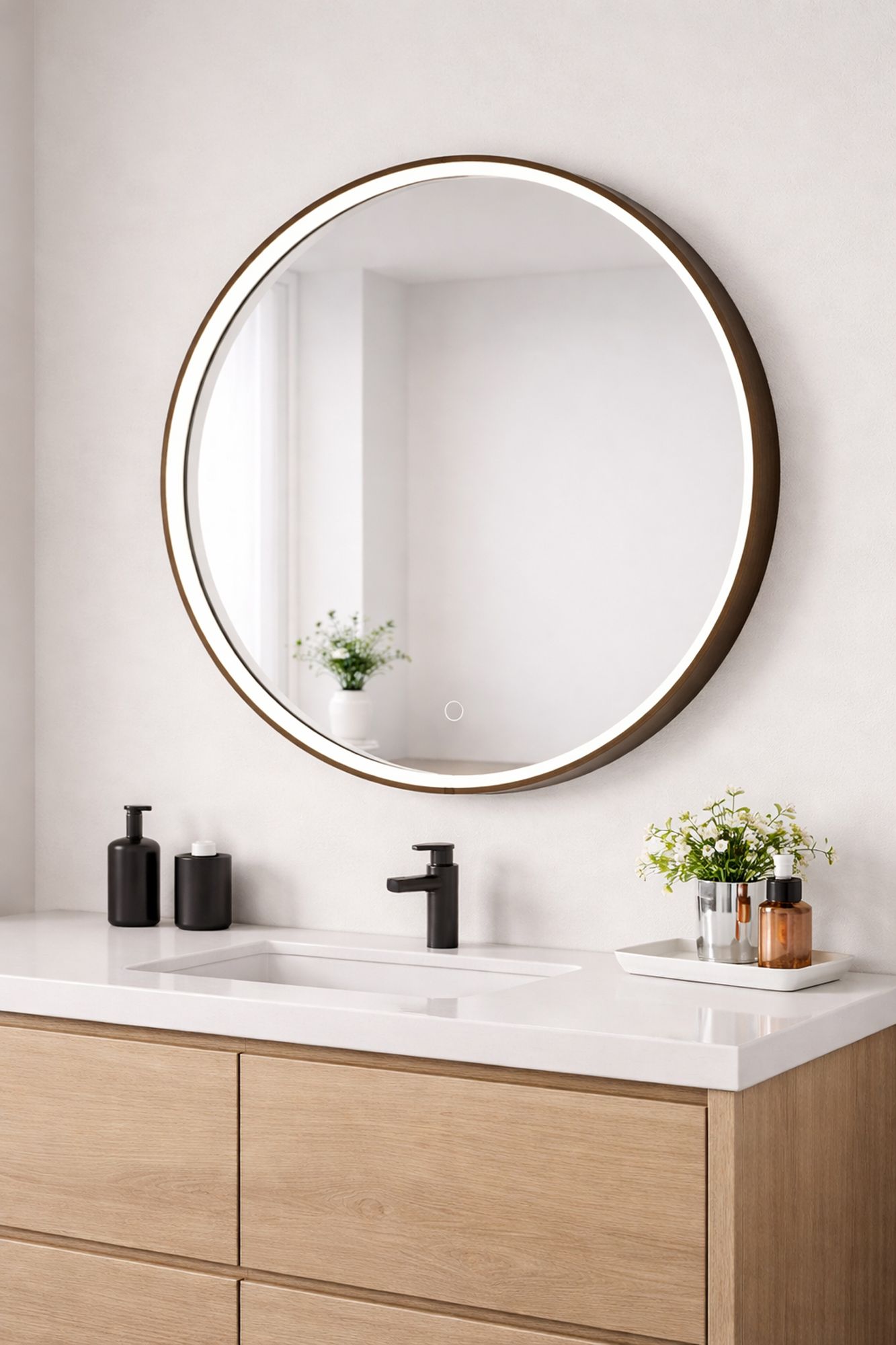 ET2 Rafa Anodized Bronze 27 1/2" Round LED Wall Mirror