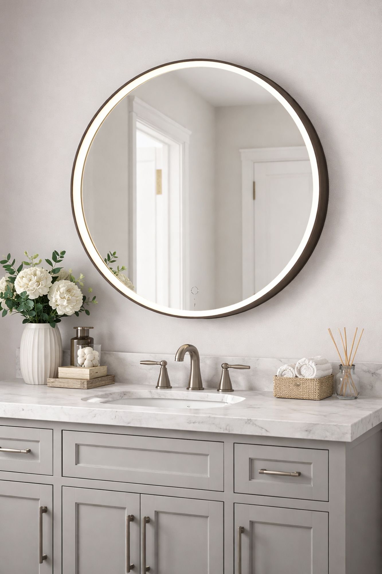 ET2 Rafa Anodized Bronze 27 1/2" Round LED Wall Mirror