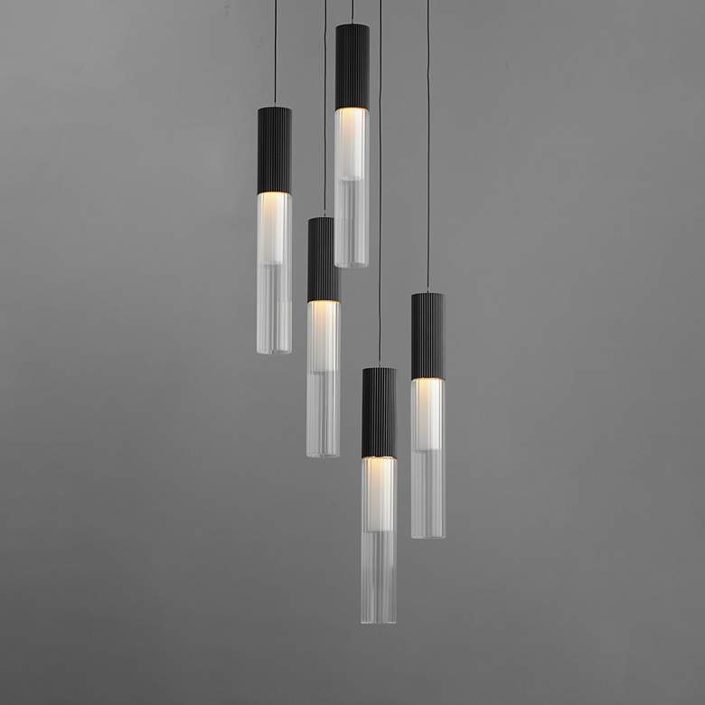 Image 2 ET2 Reeds 13 3/4" Wide Black 5-Light LED Pendant more views