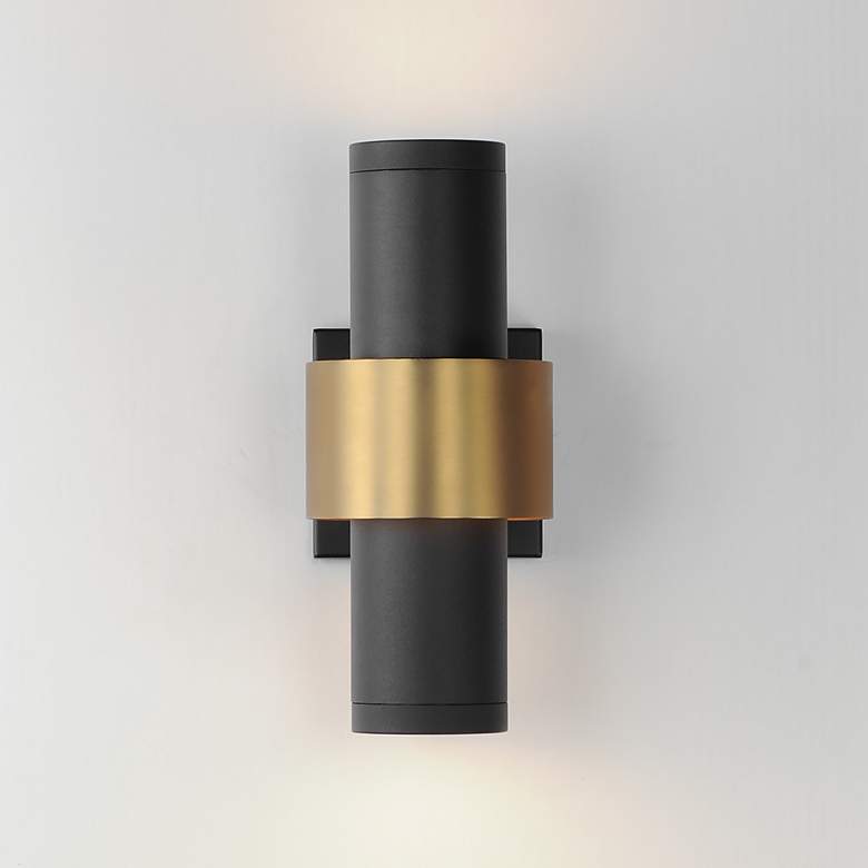 Image 3 ET2 Reveal 12"H Sandy Black and Gold LED Outdoor Wall Light more views