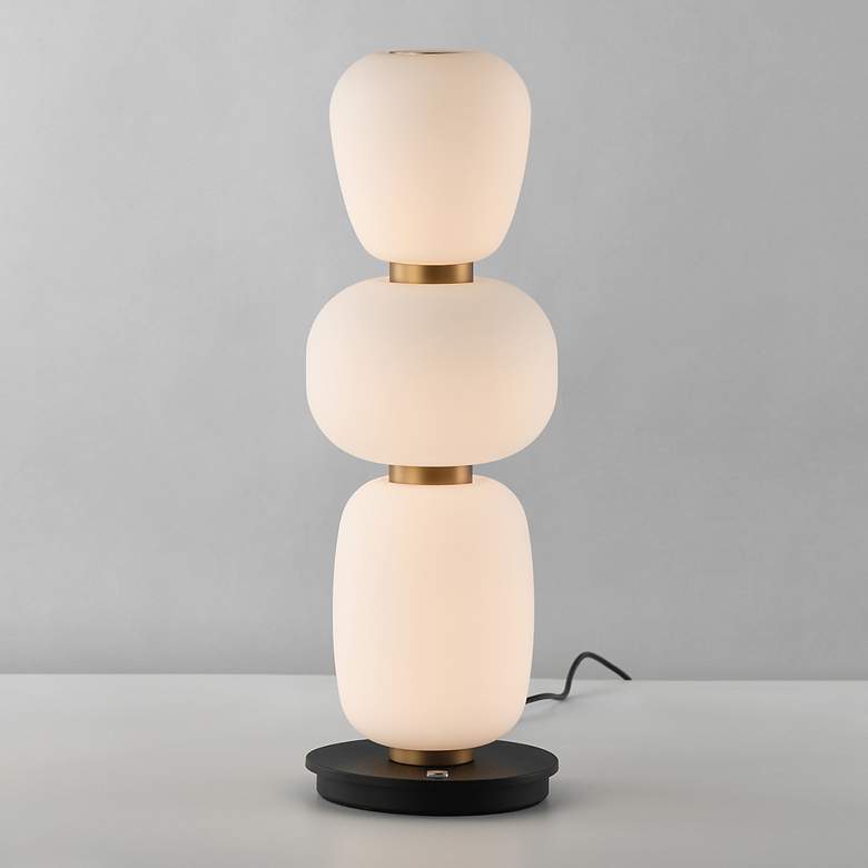 Image 3 ET2 Soji 17 1/2" Black/Gold Triple Stack Portable Lamp more views