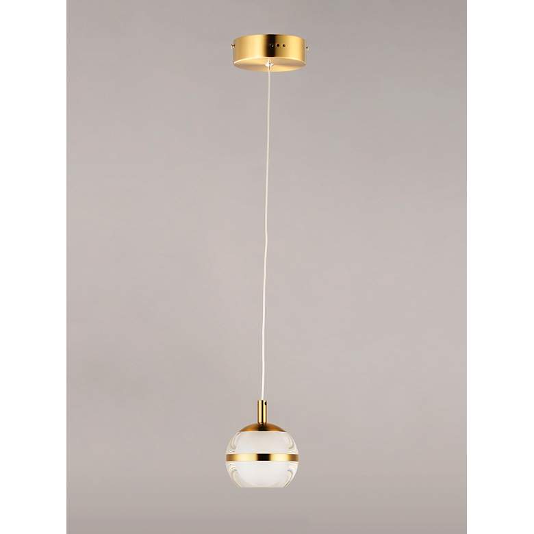 Image 3 ET2 Swank 4 1/2 inchW Natural Aged Brass LED Mini Pendant Light more views