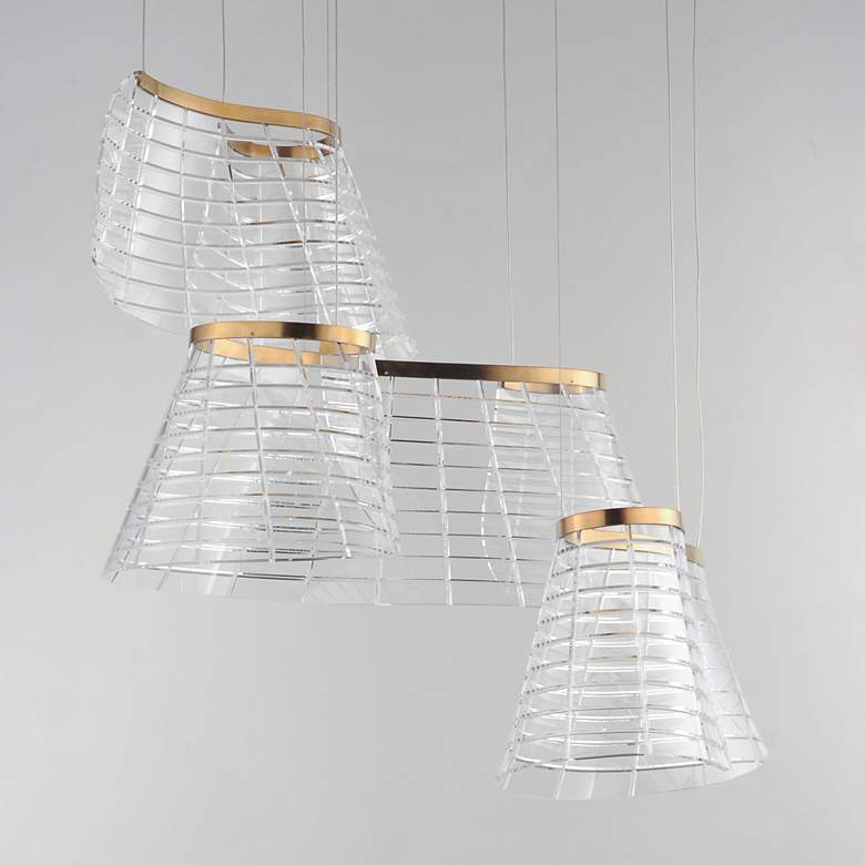 Image 2 ET2 Tartan 23 1/2" Wide Brushed Champagne 3-Light LED Pendant more views