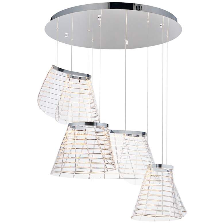 Image 1 ET2 Tartan 23 1/2" Wide Polished Chrome 3-Light LED Pendant