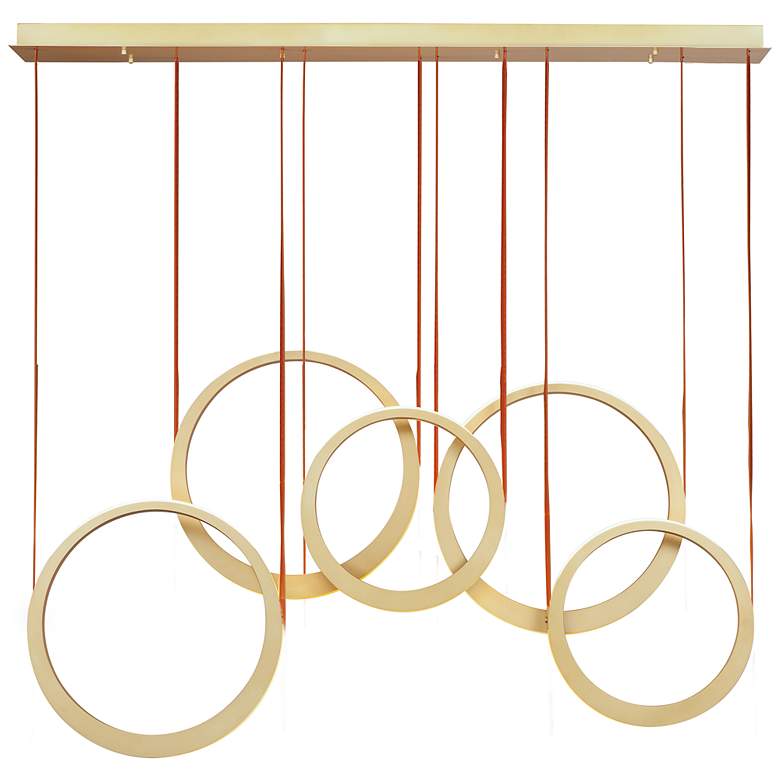 Image 1 ET2 Tether 59" Wide Natural Aged Brass 5-Light LED Pendant