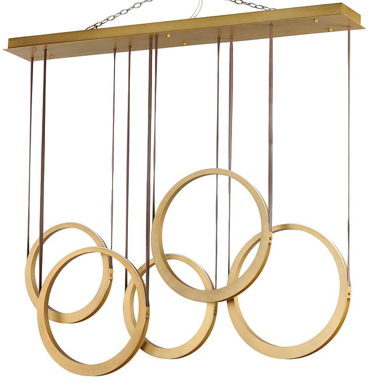 Image 3 ET2 Tether 59" Wide Natural Aged Brass 5-Light LED Pendant more views