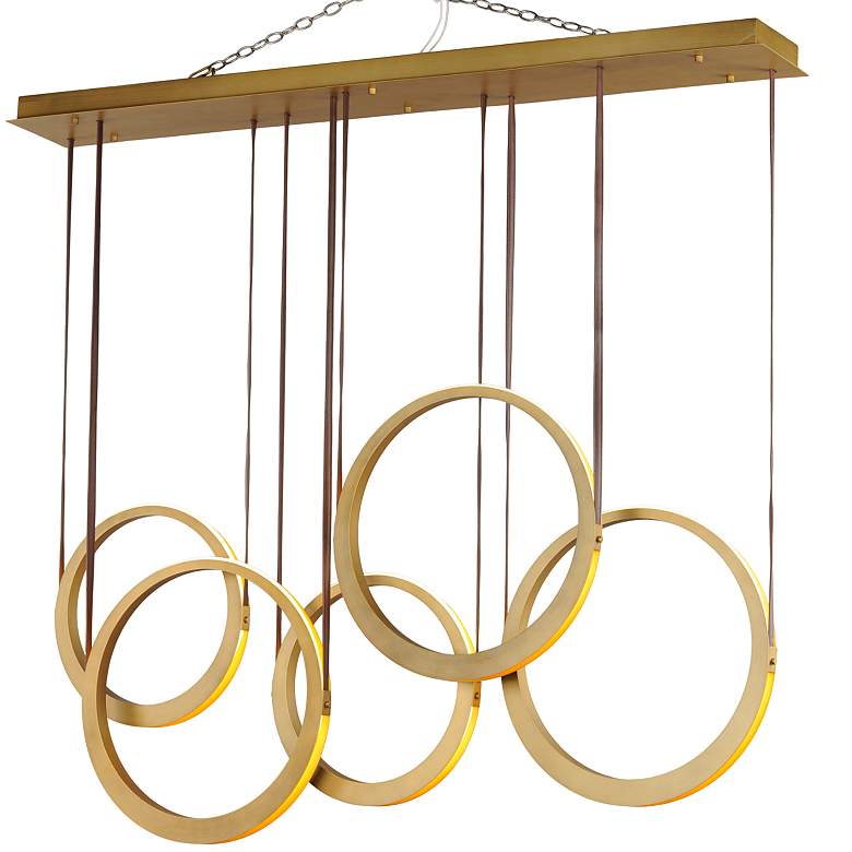 Image 4 ET2 Tether 59" Wide Natural Aged Brass 5-Light LED Pendant more views
