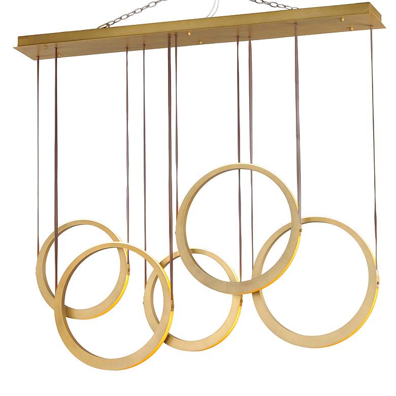 Image 5 ET2 Tether 59" Wide Natural Aged Brass 5-Light LED Pendant more views