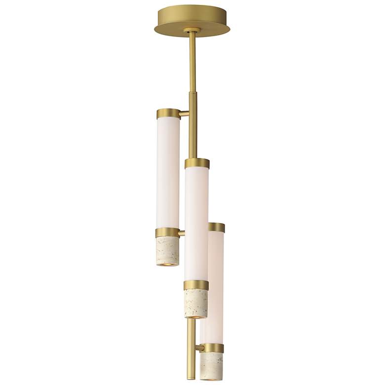 Image 1 ET2 Travertine 7 3/4" Wide Travertine/Gold 3-Light LED Pendant
