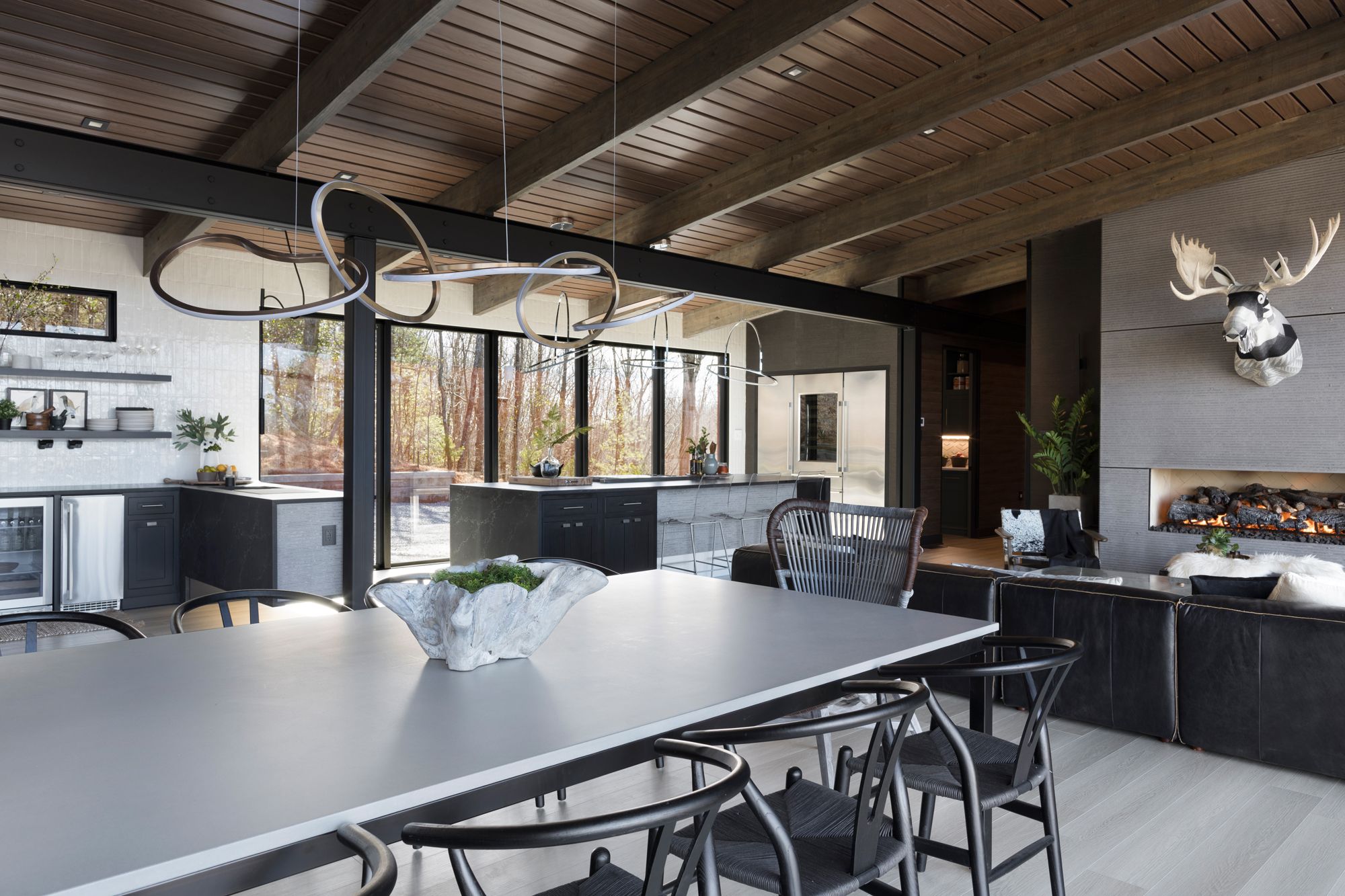 ET2 Unity 55" Brushed Champagne LED Modern Rings Pendant Light