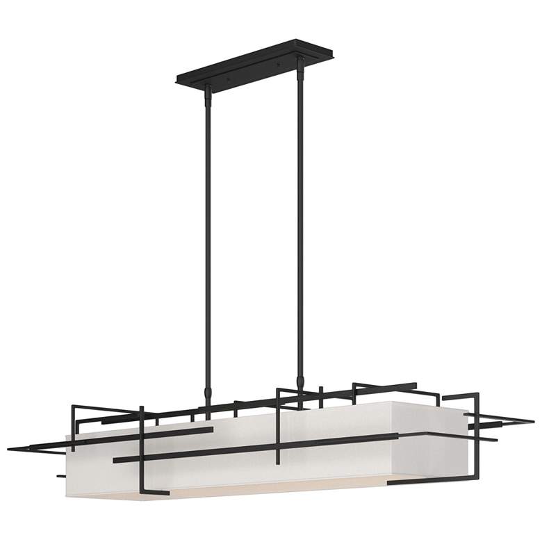 Image 1 Etch 54" Wide Black Pendant With Flax Shade