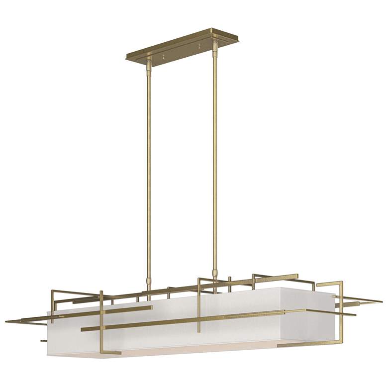 Image 1 Etch 54" Wide Modern Brass Pendant With Flax Shade