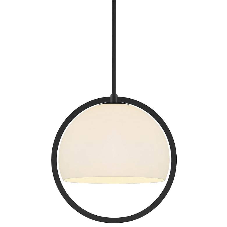 Image 1 Eterna 16" Wide Matte Black Pendant Light w/ Opal Glass