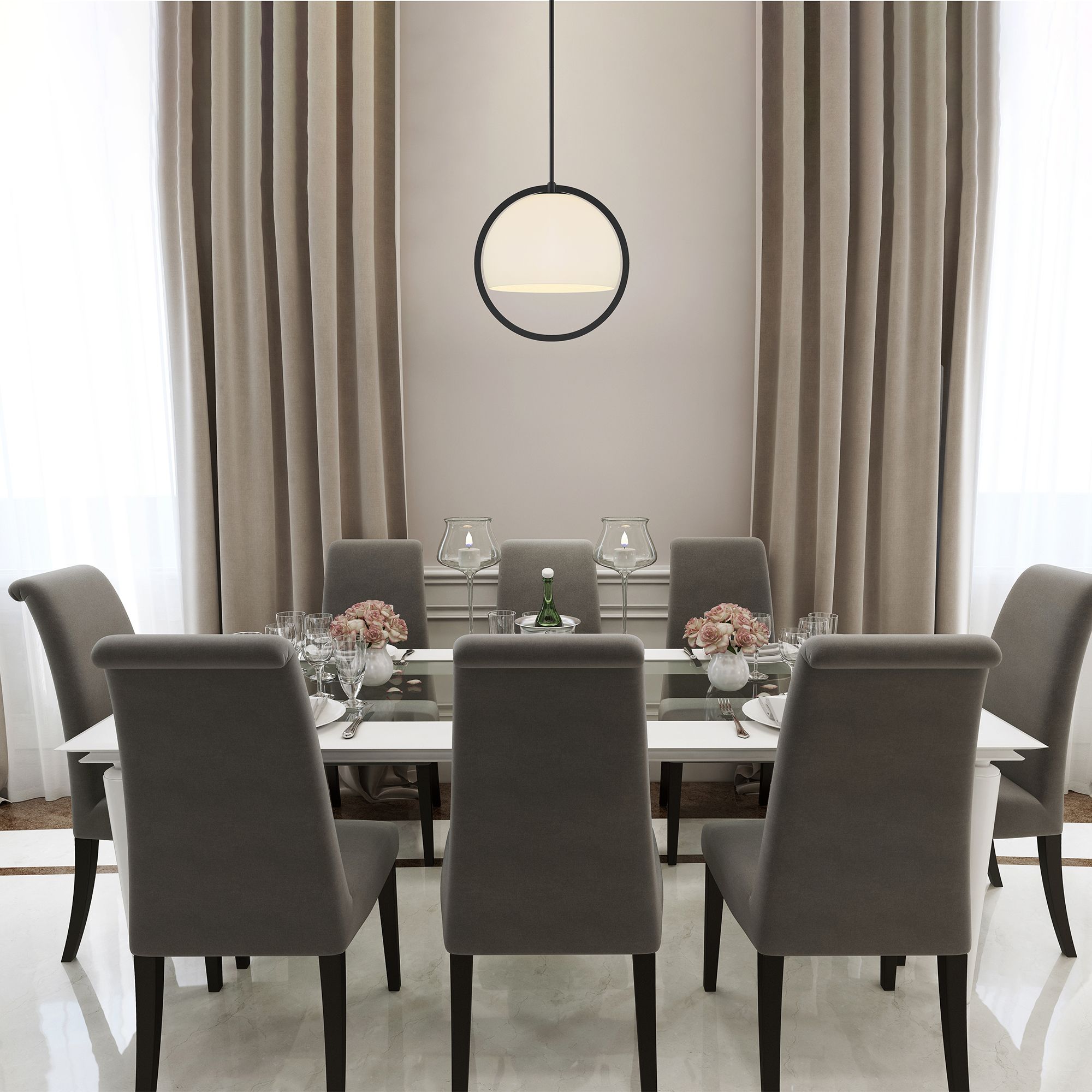 Image 3 Eterna 16" Wide Matte Black Pendant Light w/ Opal Glass more views